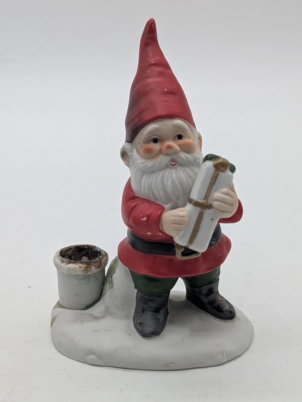 Vintage Christmas Gnome Ceramic Candle Holder Figurine - Made in Taiwan Holiday
